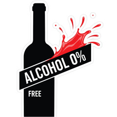Alcohol free wine bottle with zero percent label