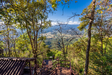 Panoramic nature background (mountains, sea, trees, twilight lights in the sky, waterfront communities), naturally blurred through the wind, seen on tourist spots or scenic spots