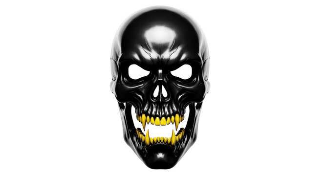 A black skull with gold teeth is a striking image.