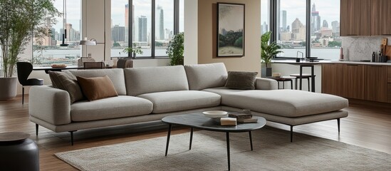 Modern sectional sofa in city apartment living room