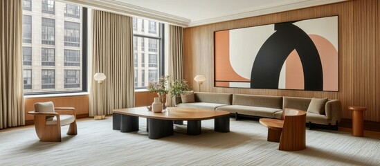 Modern City Living Room with Abstract Art
