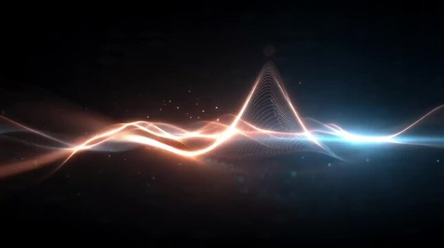 Abstract glowing energy waves and light particles flowing across a dark background