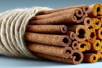 Bundled Cinnamon Sticks Tied with Twine and Spice Sticks image stock