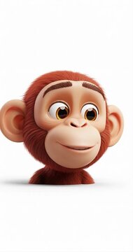 Animated portrait of a brown monkey isolated on white background