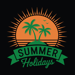 Obraz premium summer holidays label with sun and palm trees tropical vacation badge.