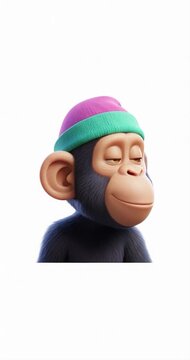 Cartoon chimpanzee wearing hat isolated on white background