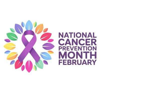 Animated video about National Cancer Prevention Month February. Transparent background, with empty space on the right.