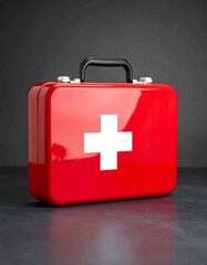 Obraz premium Red first-aid kit on dark surface