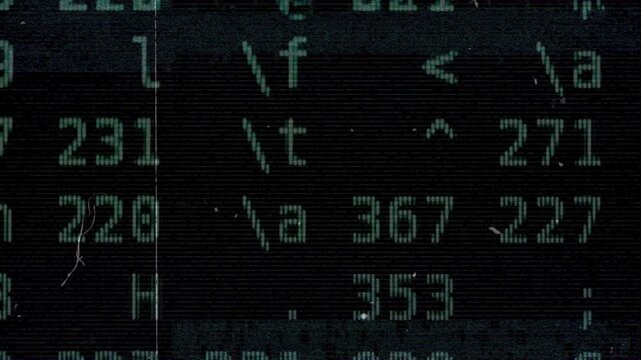 Green digital matrix numbers counting motion background with old film effect