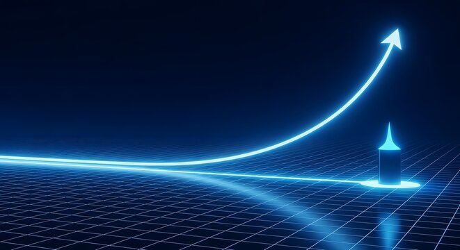 Glowing blue arrow graphically representing growth and progress