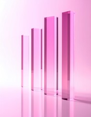 Fototapeta premium Pink Transparent Acrylic Blocks Arranged as a Bar Graph on Reflective Surface.