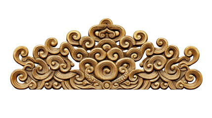 Traditional Chinese cloud motif carved wood panel background isolated on a Transparent background, PNG file.