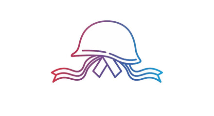 Fototapeta premium Gradient line art military helmet with ribbon symbolizing service and remembrance for veterans