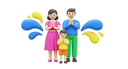 Distressed 3D family in prayer