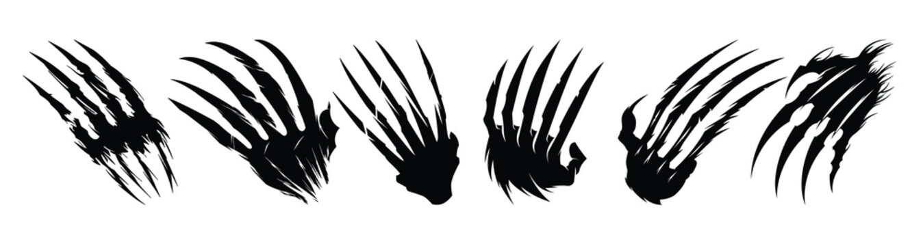 claw silhouette black clipart bundle 