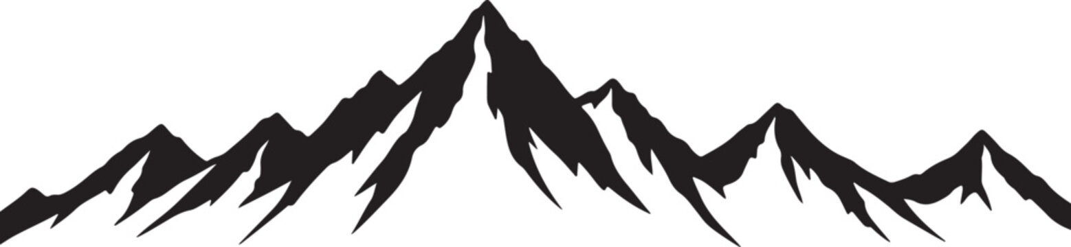 Minimalist black and white mountain silhouette vector isolated on white background