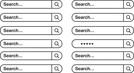 Various styles of search bar with magnifying glass symbols