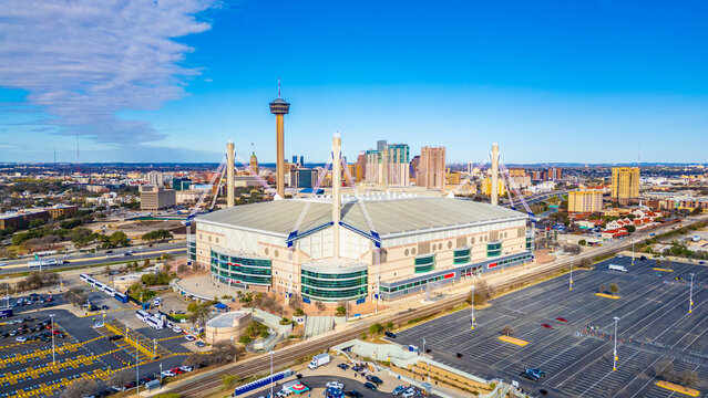 Aerial View of the Alamodome and Downtown San Antonio