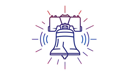 Fototapeta premium Stylized Liberty Bell icon with vibrant gradient outline, symbolizing freedom and national heritage