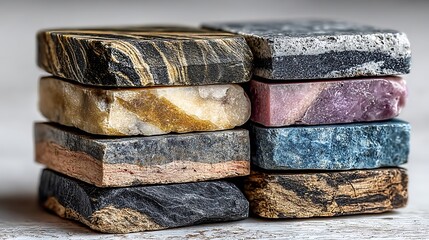 Stacked Square Rocks with Varied Patterns and Colors stones minerals