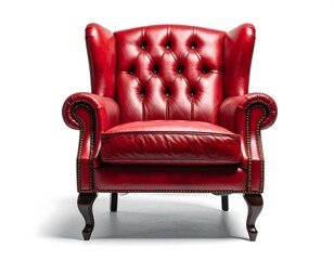 Red leather wingback armchair, classic style