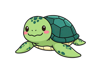Obraz premium Cute green sea turtle swimming, a friendly reptile