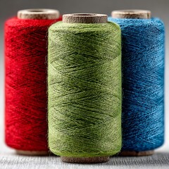 Three Spools of Thread Red Green and Blue sewing craft