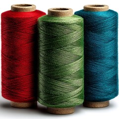 Three Spools of Thread in Red Green and Teal Colors thread spools sewing