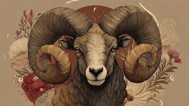 Majestic Ram with Large Horns Portrait.