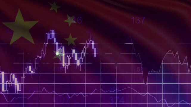 China flag with economy graph up and down