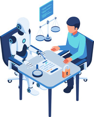 Isometric Robot Signing AI Governance Policy Agreement Document