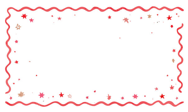 Ozdobna czerwona falista ramka z delikatnymi gwiazdkami, doskonała jako element graficzny do zaproszeń, kartek świątecznych i projekt&oacute;w cyfrowych.