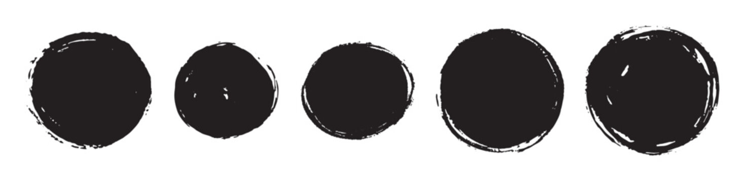 dry paint round stains set black grunge ink circle