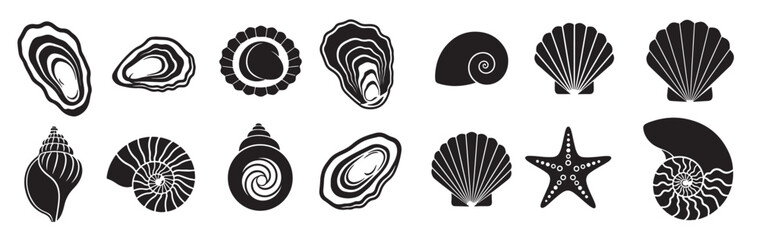  flat icons of seashells oysters and scallops the