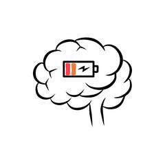 Human Brain with Low Battery and Charging Icon for Mental Energy Concept