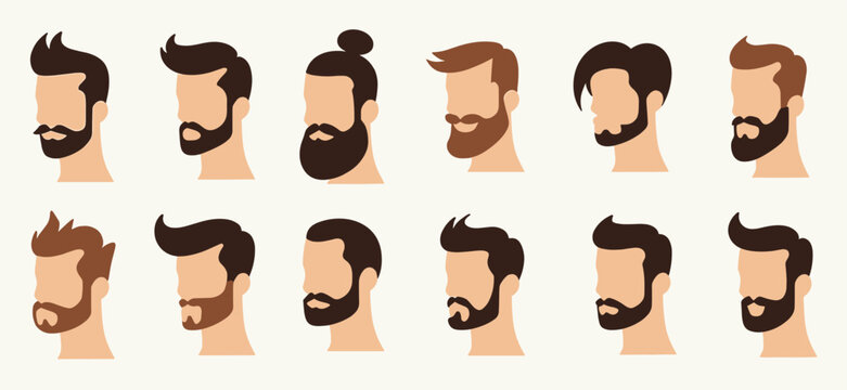 illustration of various male hairstyles and beard styles 