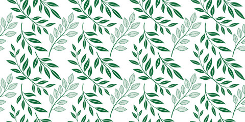 Seamless green leafy branch pattern on light background. Elegant botanical repeating design ideal for wallpaper, textile, packaging, and surface  Fresh natural texture with minimal modern style.