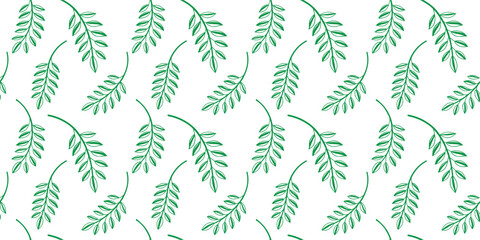 Seamless green leaf branch pattern on light background. Minimal botanical repeating design ideal for wallpaper, fabric, and packaging. Fresh natural texture for modern surface and print projects. 