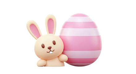 Fototapeta premium 3D Cartoon Bunny and Striped Easter Egg