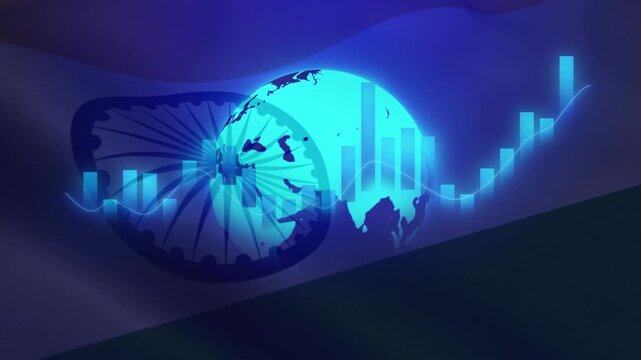 India Economy Growth background. India Business background with Glowing line and bar chart showcasing financial growth