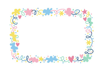 colorful hand drawn crayon style border with hearts and stars