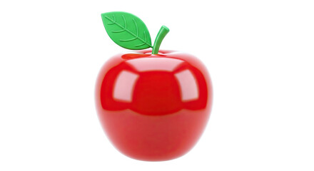 Glossy Red Apple with Green Leaf