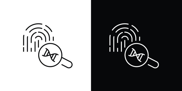 Single icon of magnifying glass over fingerprint and DNA helix, symbolic representation of forensic science and genetic investigation