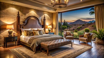 Fototapeta premium Indulge in opulence with this lavish Arizona retreats plush sanctuary featuring a regal bed amidst a desert haven