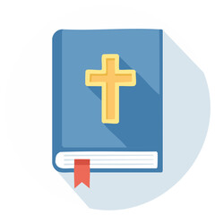 Fototapeta premium Holy Bible book flat design style illustration featuring a golden cross and red bookmark