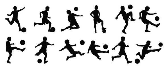 child soccer silhouette set collection of kids playing 