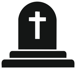 Obraz premium Black silhouette of a grave tombstone with a white Christian cross icon