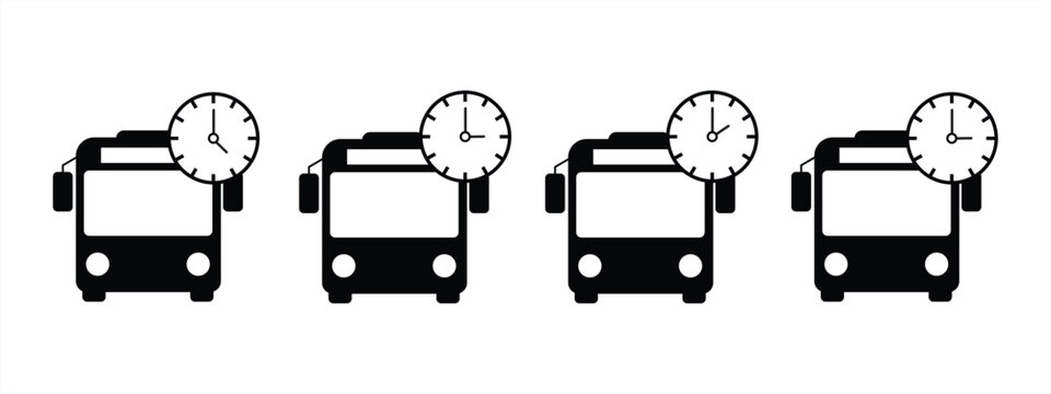 Bus timetable icon set in flat style. Public transport schedule and departure symbol. Vector illustration.