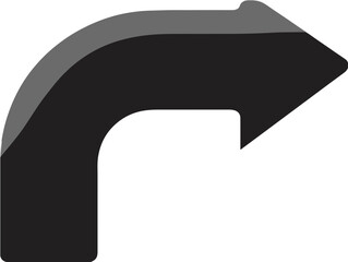 Ilustraci&oacute;n de una flecha negra girando a la derecha con efecto tridimensional y fondo transparente ideal para se&ntilde;alizaci&oacute;n y gu&iacute;as de navegaci&oacute;n.