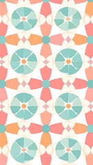 Repeating stylized floral pattern in muted coral, teal, and ivory tones on a white background, vertically oriented